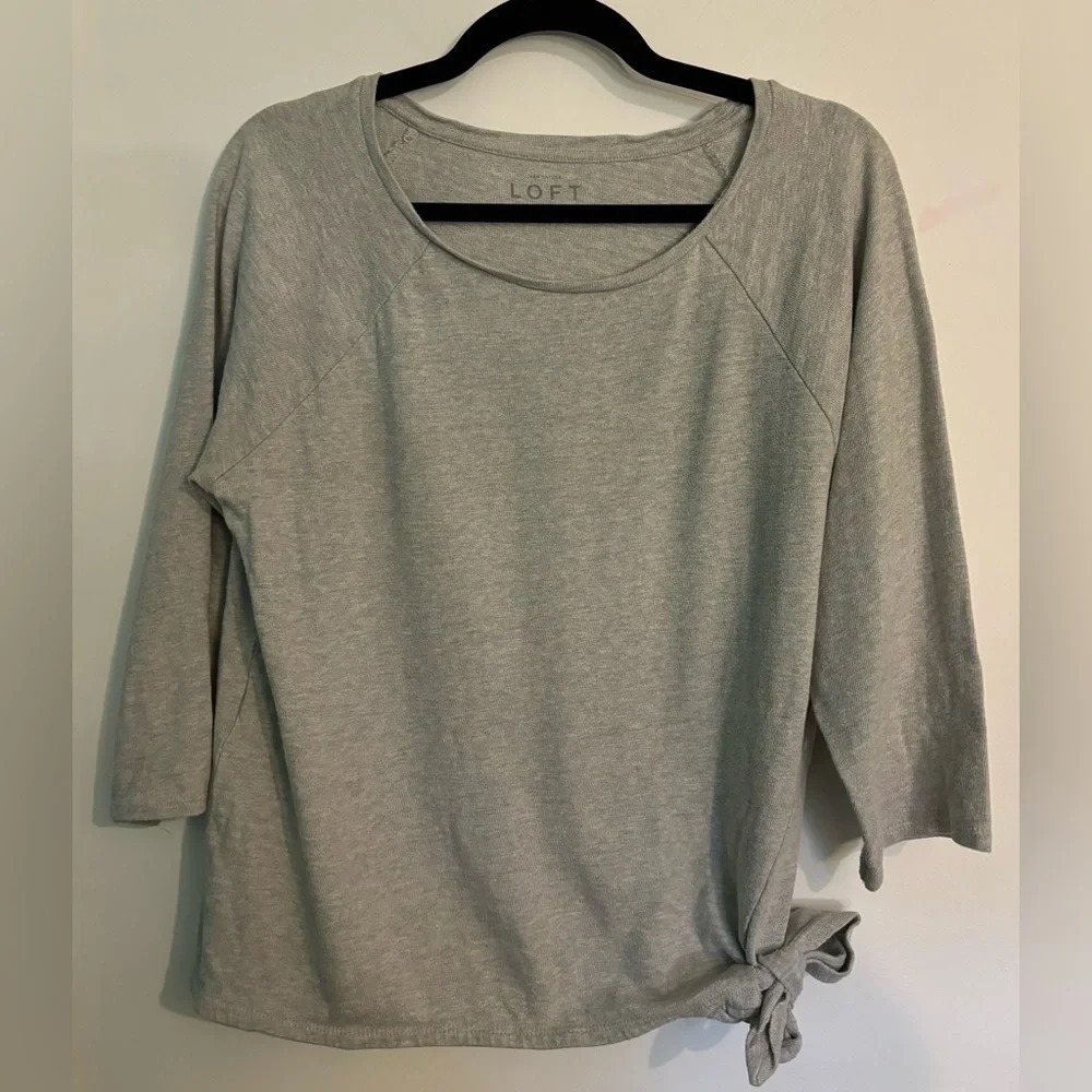 Ann Taylor Loft Womens 3/4 Sleeve Boxy Fit Sweatshirt Tie at Waist Scoop Med